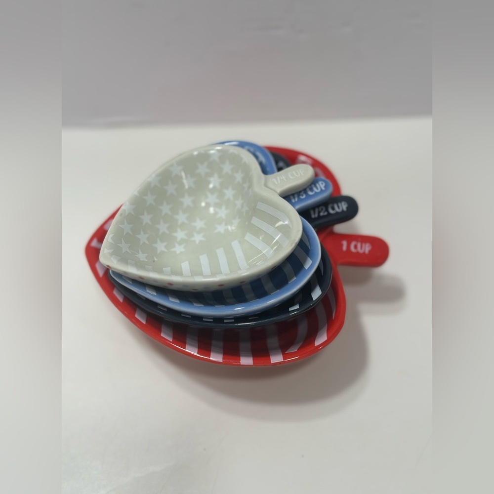 Nesting Ceramic American Flag Petriotic 4th July Measuring Cups Red White Blue